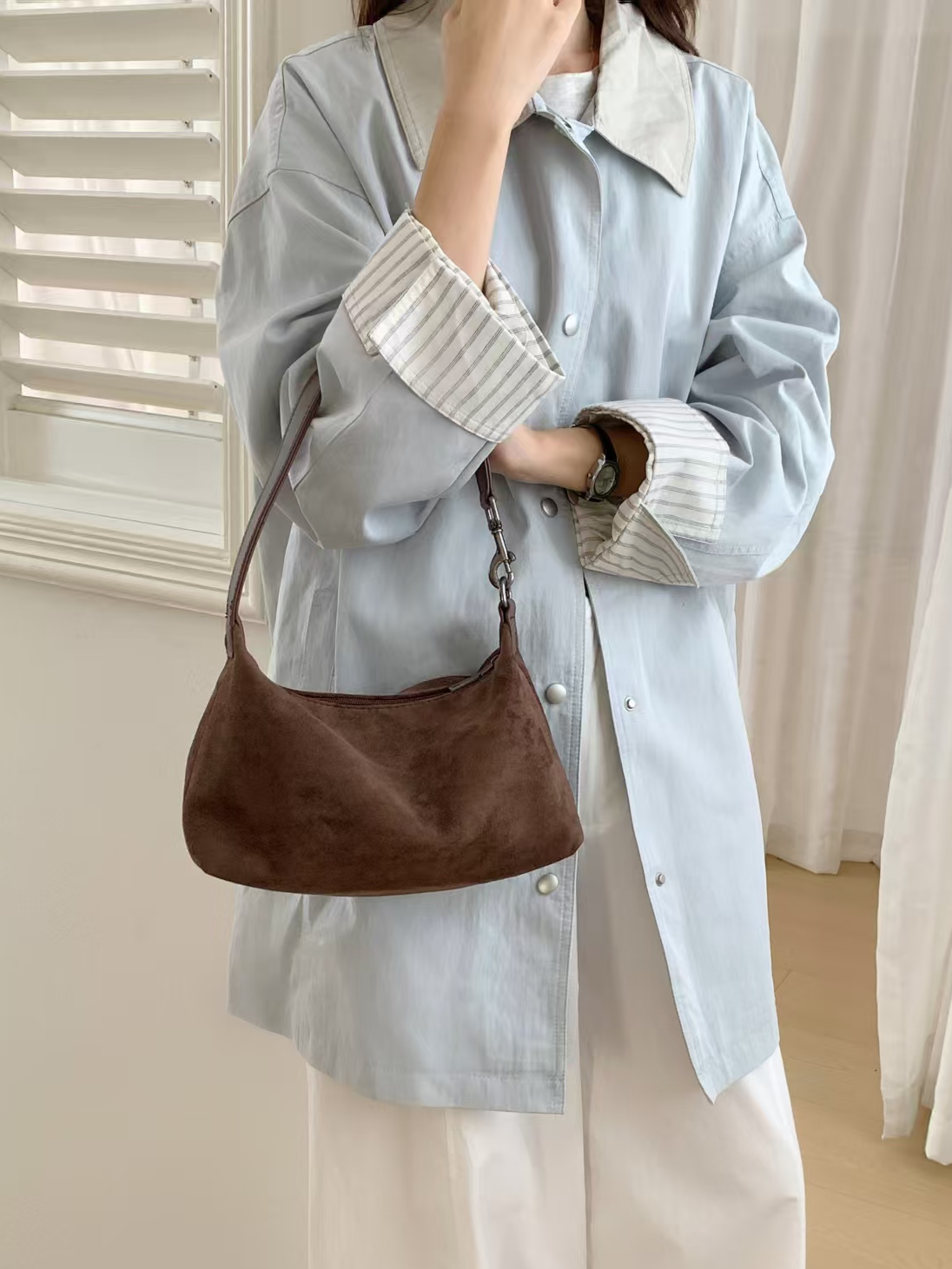 Kate Vegan Suede Microfiber Shoulder/Crossbody Bag in Walnut